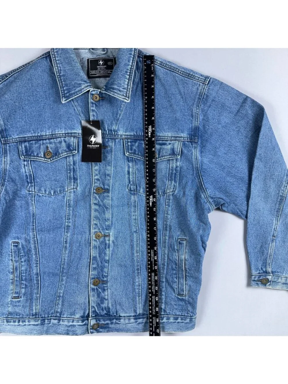 Thunder Trucker Jacket Size 2XL Blue 100% Cotton Front Pockets Button Down